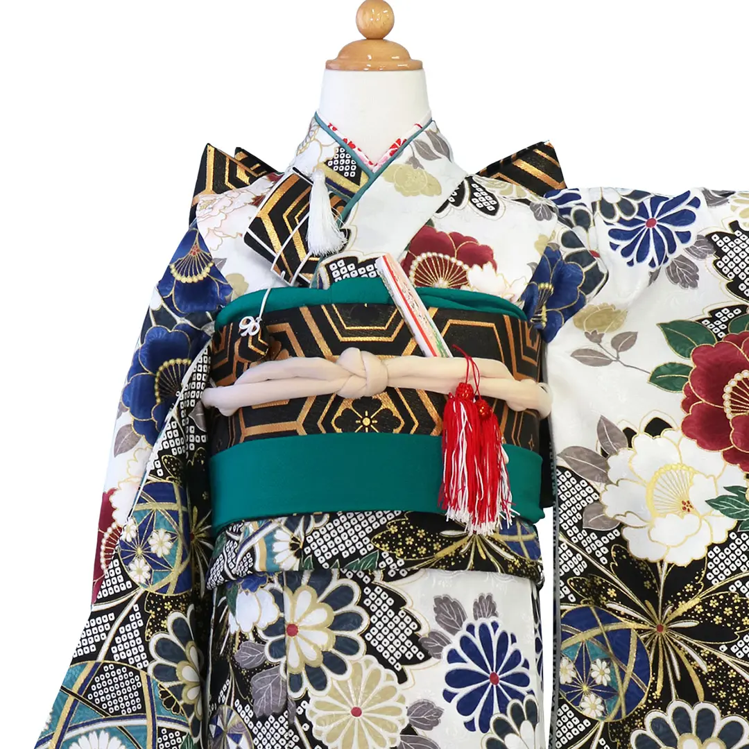 花わらべ》白地に疋田と鞠と百花の着物／七五三・七歳女の子 | 宅配