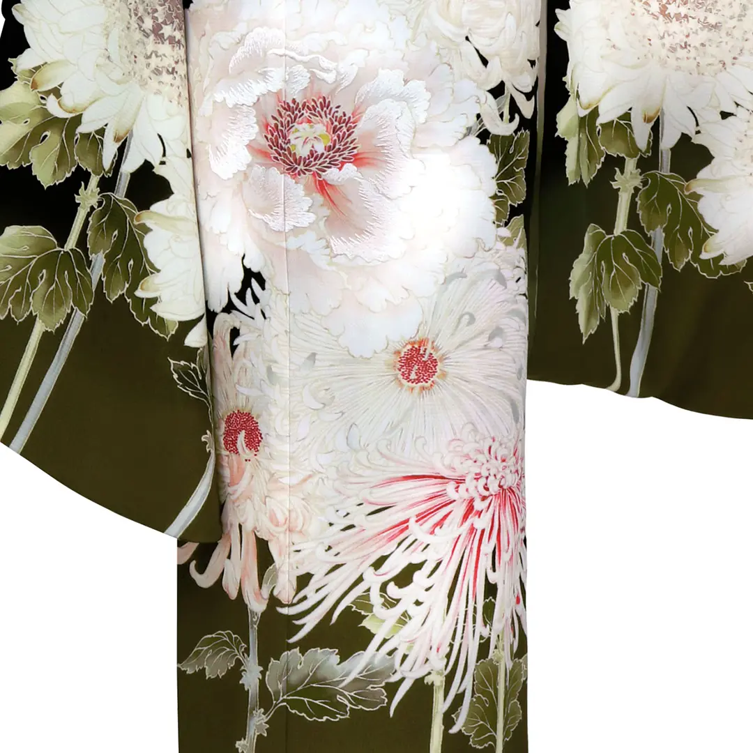 アンティーク大きな牡丹の花の着物単品 芸艸堂》大輪の牡丹と菊の着物