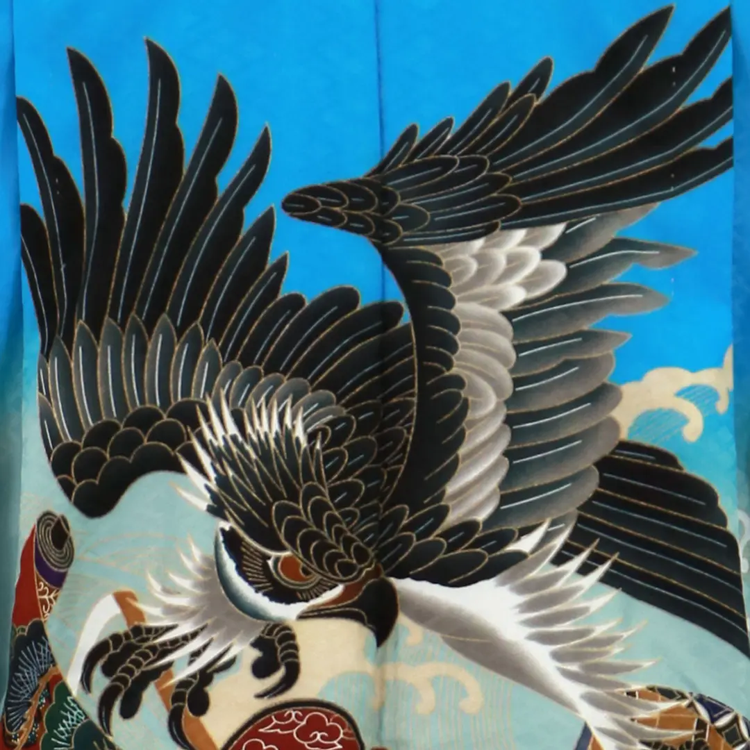 水色に鷹と巻物、藍鼠の袴／七五三・五歳男の子・袴 | 宅配着物