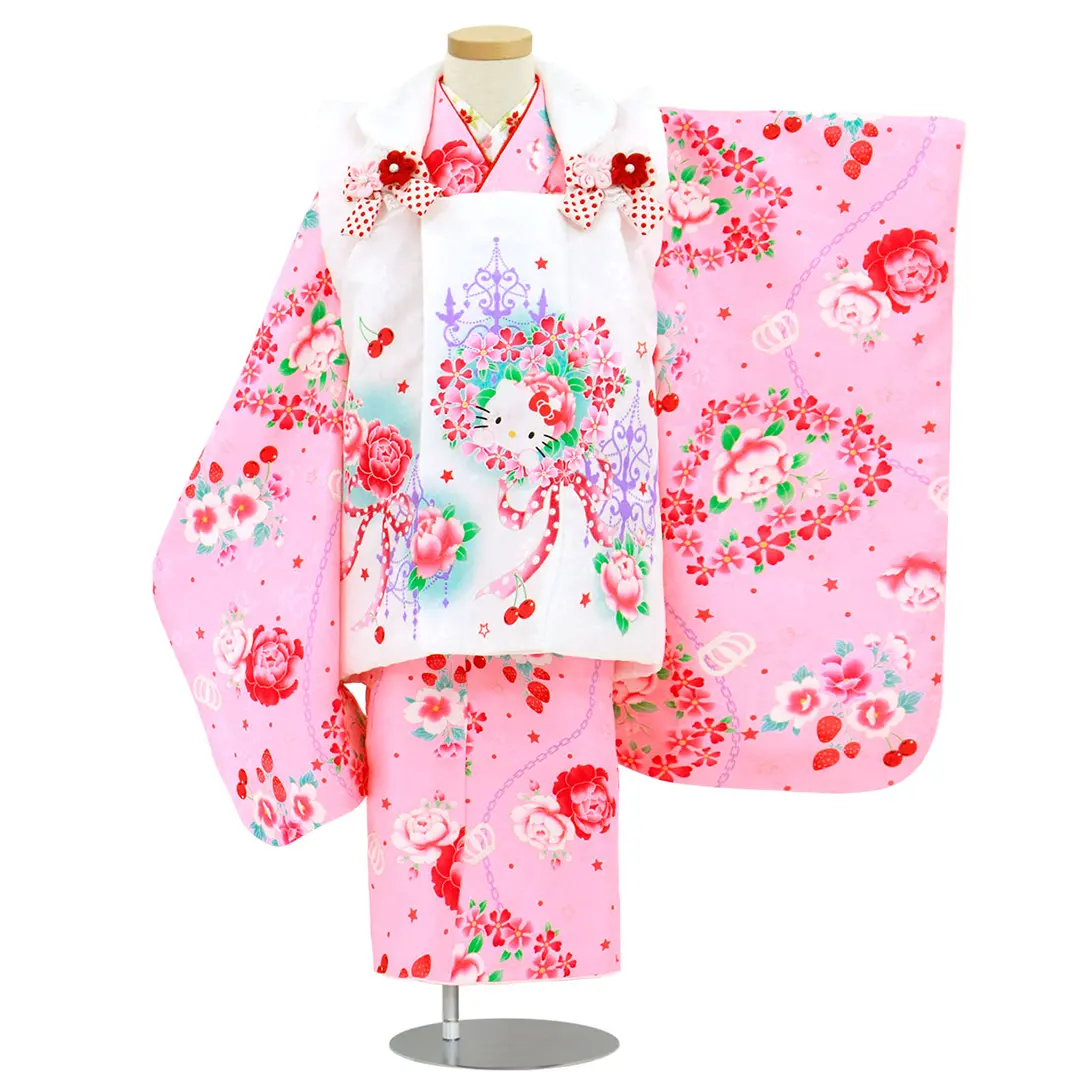 HELLO KITTY》ピンク地に花と果物のKITTYの被布コートセット／七五三