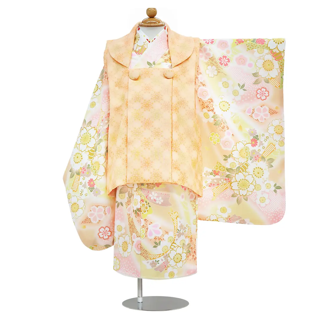 KAGURA》 オレンジに桜と熨斗、淡いオレンジの被布コートセット