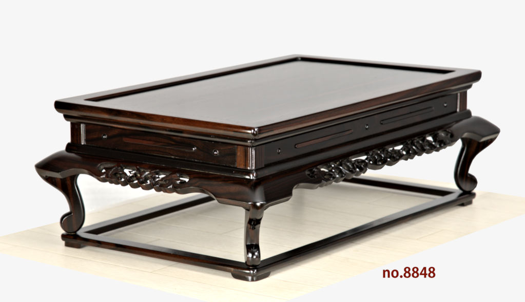 花台: 黒檀 二重天 唐草彫り 花台 巾55.5cm 大阪唐木指物 no.8848