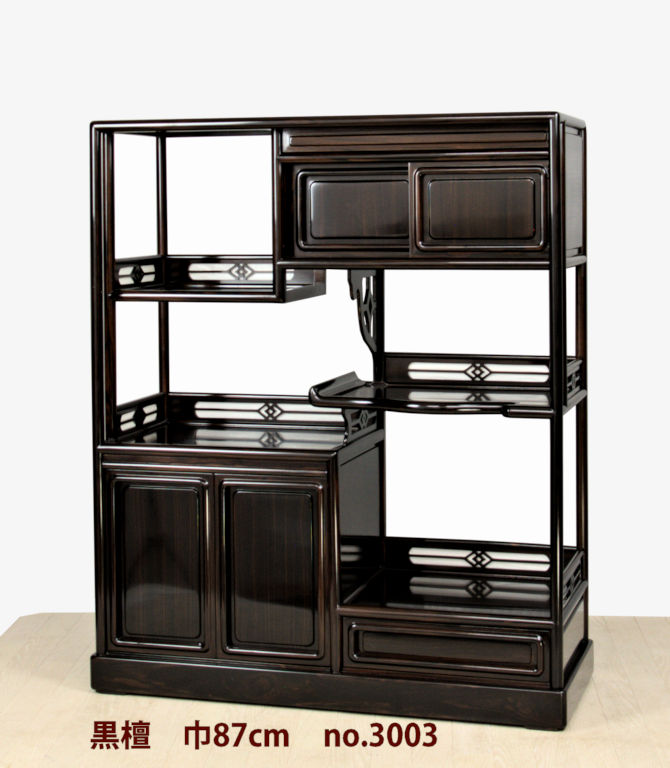 飾り棚 :黒檀隅丸4枚戸3尺棚 no.3003-01 / 唐木家具OSAKA