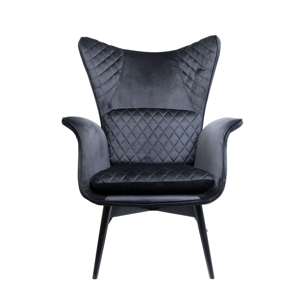 チューダー ベルベット ブラック アームチェア - 1人掛けソファー