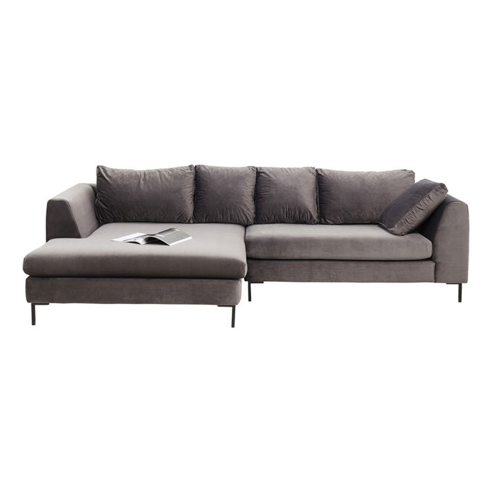 廃番】ジャンニ ベルベットグレーブラック コーナーソファ(レフト) - L