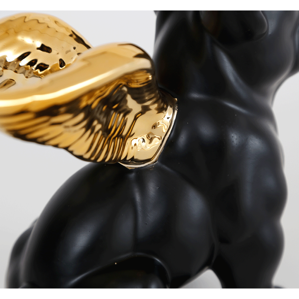 シッティングエンジェルドッグゴールドブラック デコオブジェ