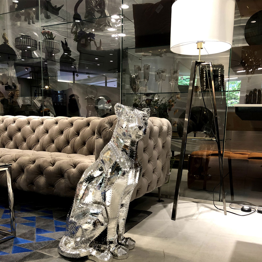 シッティングキャットリベットクローム オブジェ - オブジェ・置物の