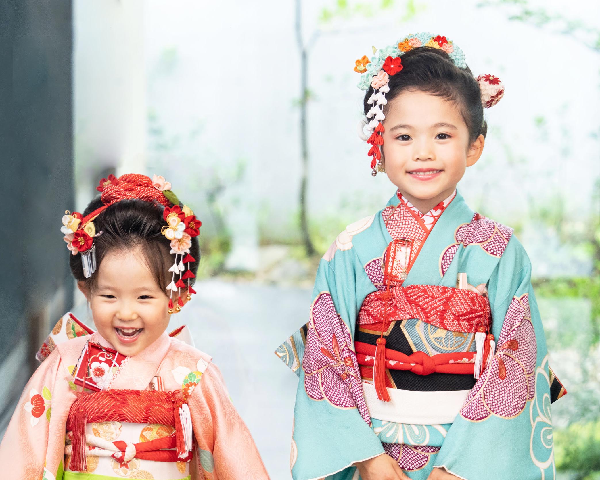 七五三用髪飾り 四輪梅パッチン留めセット（鹿の子リボン）赤紫系 | か