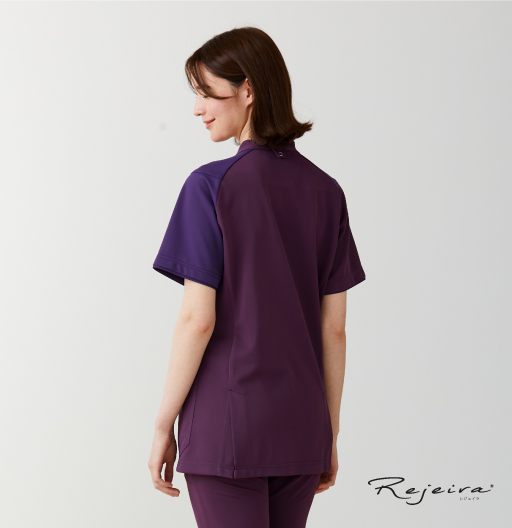 KZN713スクラブジャケット半袖（男女兼用）(ボルドー×バイオレット/SS