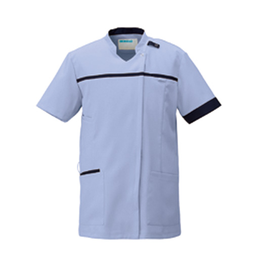 KZN706スクラブジャケット半袖（男女兼用）(シャンビーブルー×ネイビー