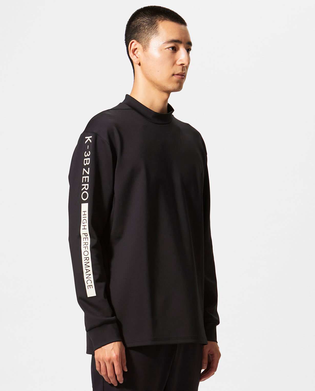 0_305_DG ”2D ダンボールニット” 長袖切替モックネック (ブラック