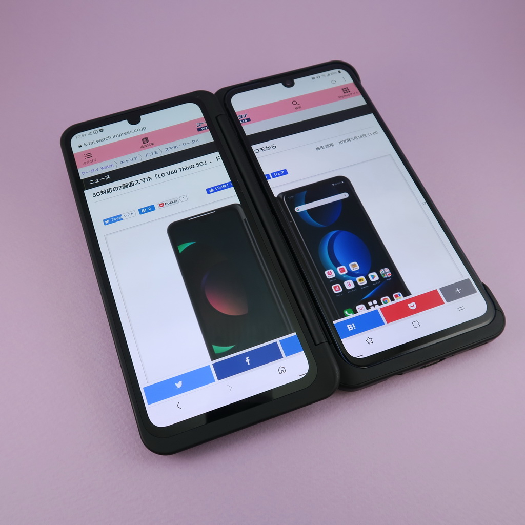 LG V60 ThinQ 5G」はLGデュアルスクリーンで5G端末らしさをアピール