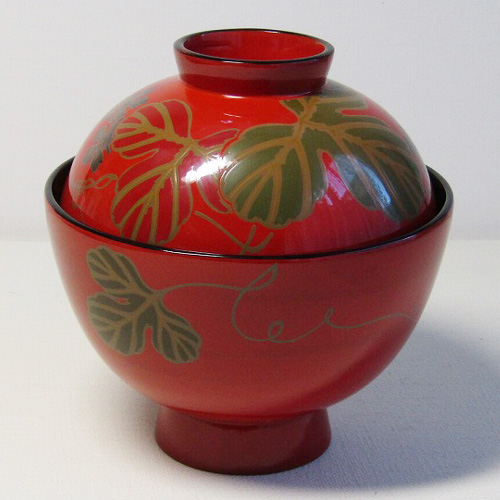 輪島塗 吸物椀 蓋付き -瓢箪の蒔絵仕上げ(全表面)- [内面黒色/外面洗い