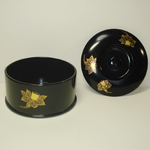 輪島塗 おひつ (4合) -水仙の沈金仕上げ- [内外面とも黒色]紫檀