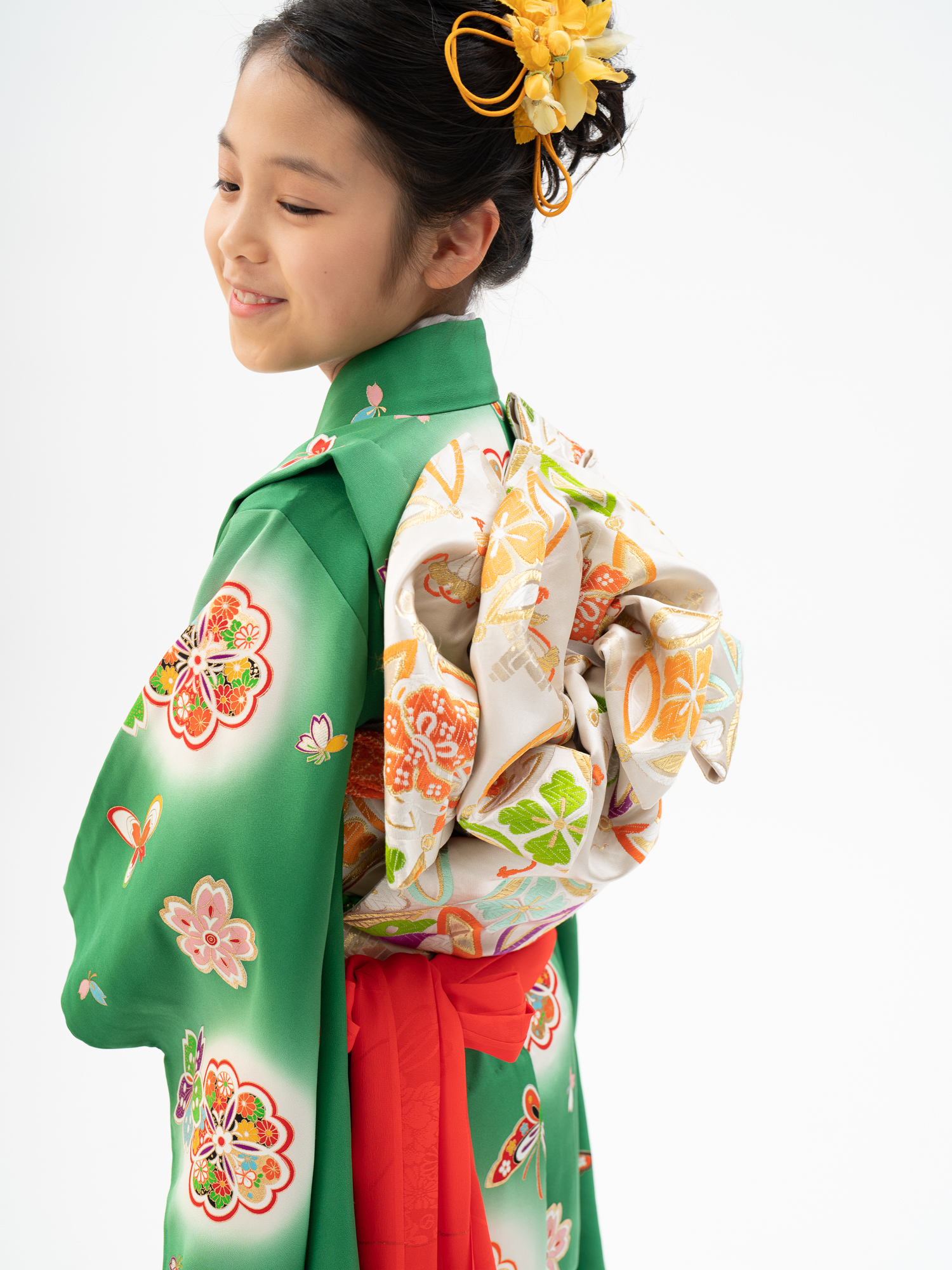 七五三用7才祝い帯 グリーン 絹100% 七五三用7才祝い帯 グリーン 絹100