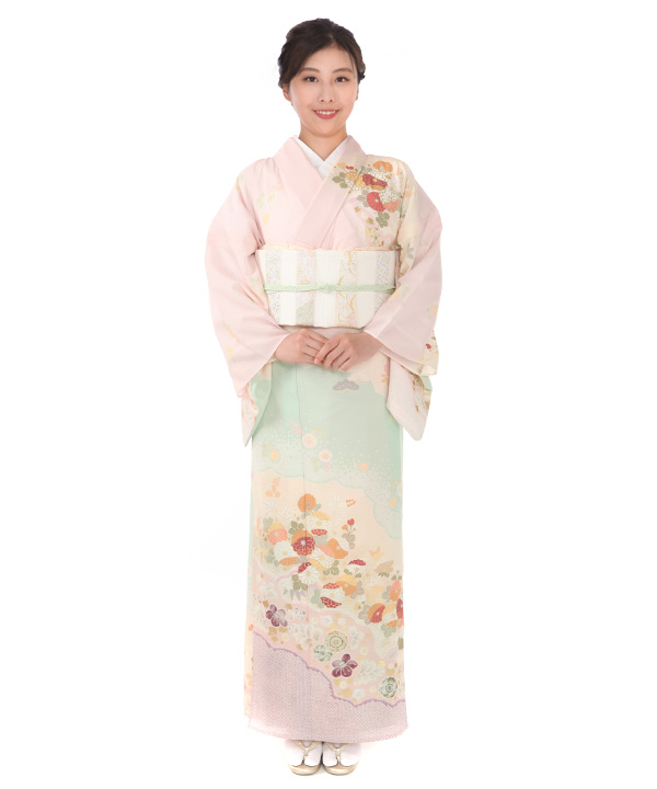 絽 訪問着レンタル（夏用）｜JAPAN STYLE 桜色に四季草花｜H0293｜L