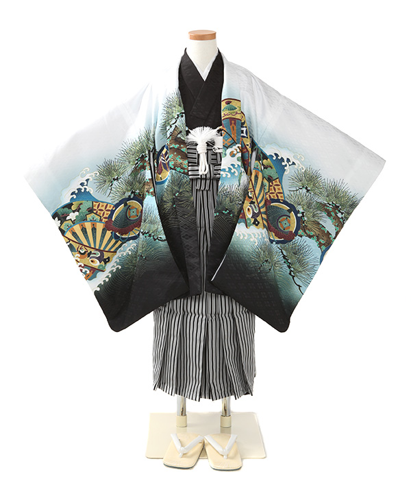 七五三(五歳男の子)着物レンタル｜兜に波頭柄羽織 紺着物×紺縞袴｜W-B