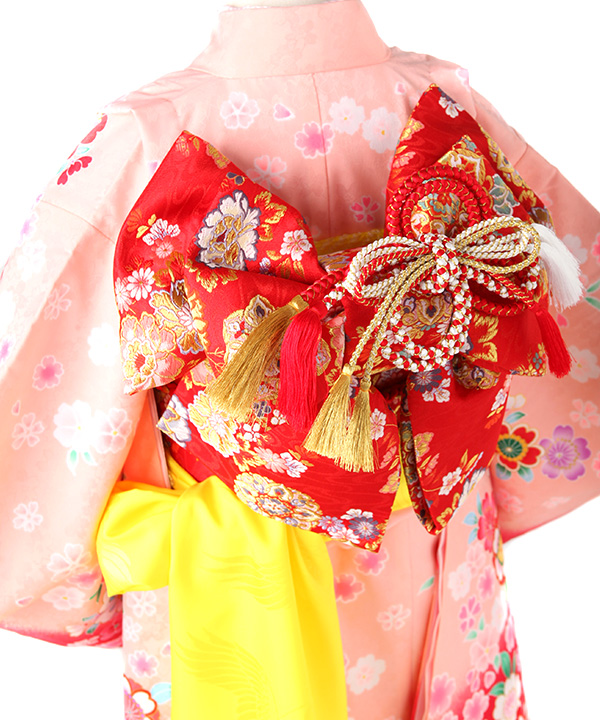 七五三(七歳女の子)着物レンタル｜ピンクに桜柄着物×赤作り帯｜W-G-7
