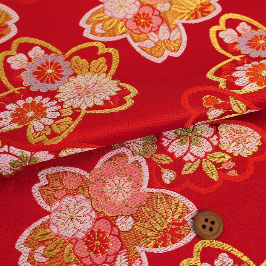 金襴生地(金らん) 桜取り花文様(赤) 10cm単位 切り売り |生地 和柄