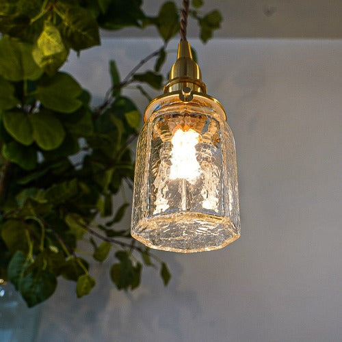 安土草多 ペンダントライト 照明 吹きガラス 八角筒瓶 （クラック