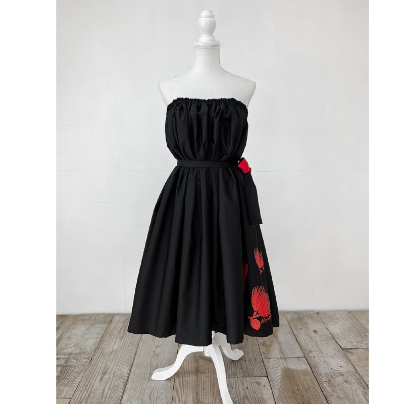 チューブトップ付き 3way ドレス（黒・レフア柄）フラダンス衣装