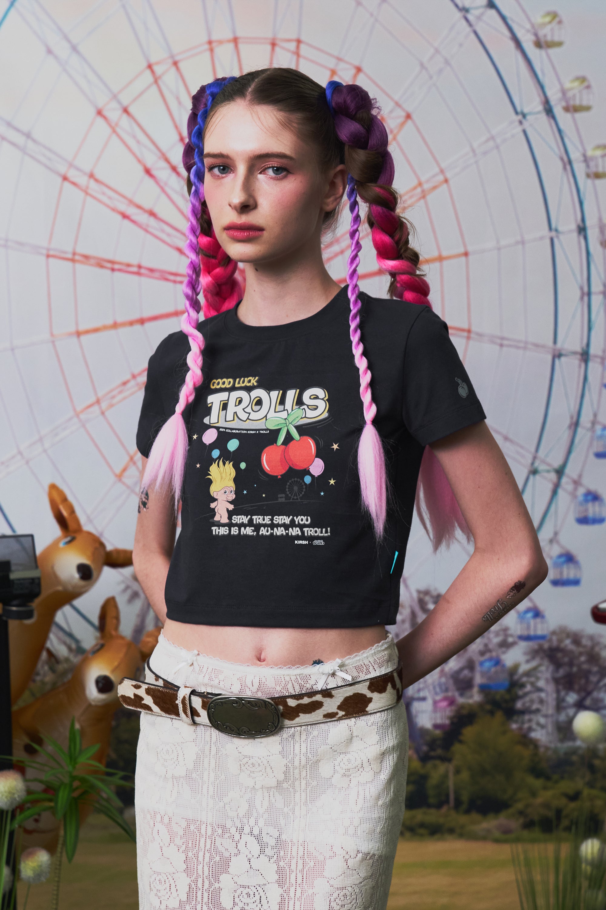 トロールレトログラフィッククロップTシャツ【ホワイト】