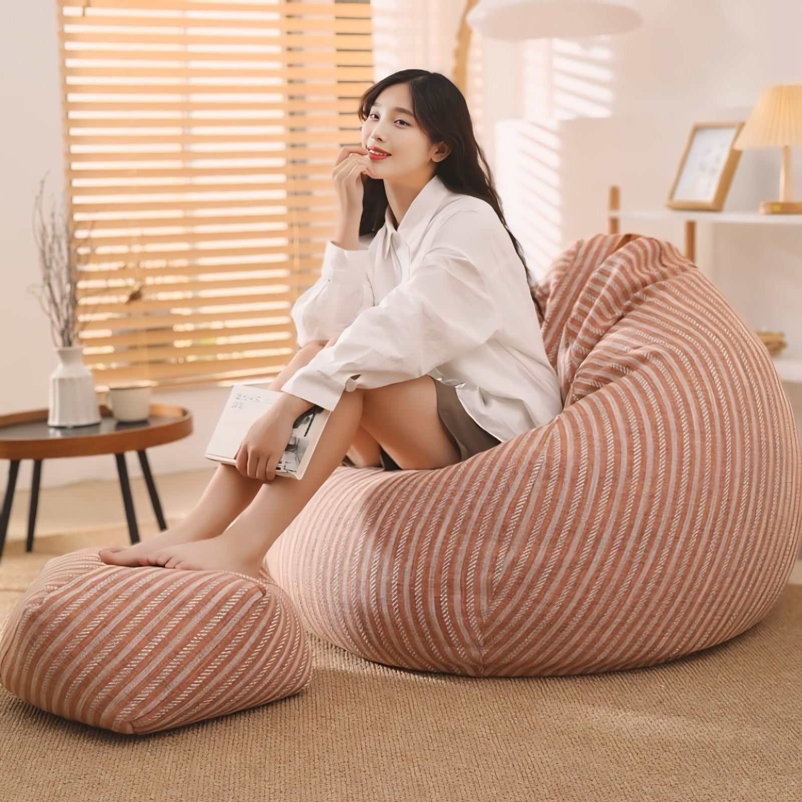 一人掛け細ストライプビーズクッションソファ – kocol