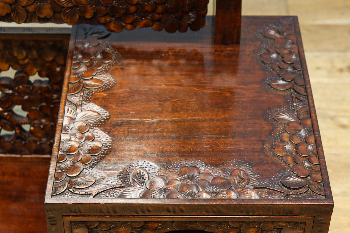 軽井沢彫り マガジンラック スリッパラック アンティーク 工芸品 桜柄