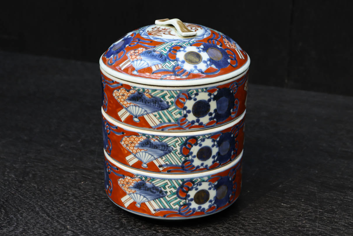 華やかで趣きのある陶器製重箱セット(おかもち付き) DC5788 在庫1組