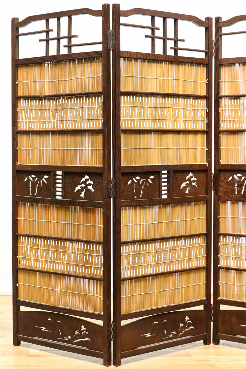 衝立 間仕切り パーテーション 4連 透かし彫り 昭和レトロ