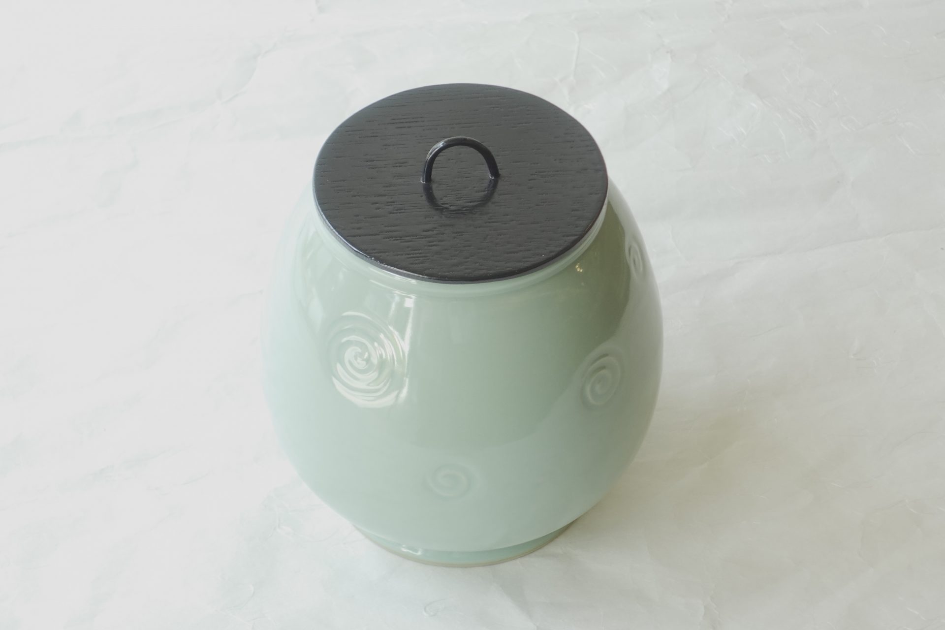 淡々斎好写 祥堂 作 青磁 渦 水指