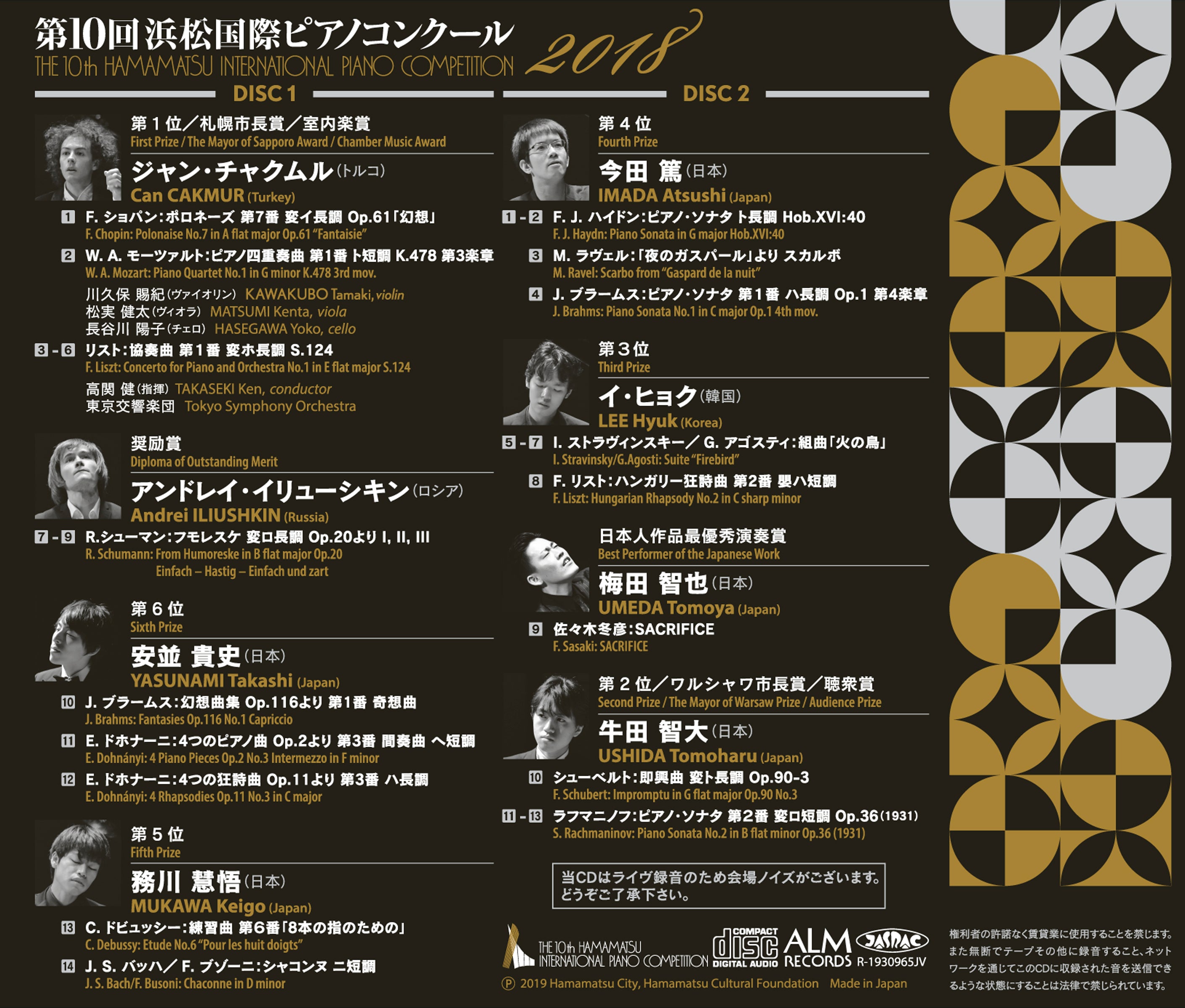 第10回浜松国際ピアノコンクール2018 公式CD｜ジャン・チャクムル