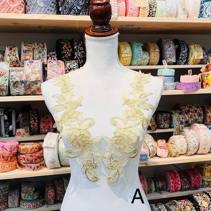 1ペアセット単位】ゴールドで華やか 貴婦人が愛する 繊細な花々 刺繍