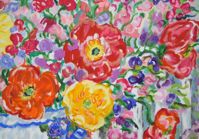 レスリー セイヤー（Leslie SAYOUR）「カラフルテーブル」シルク