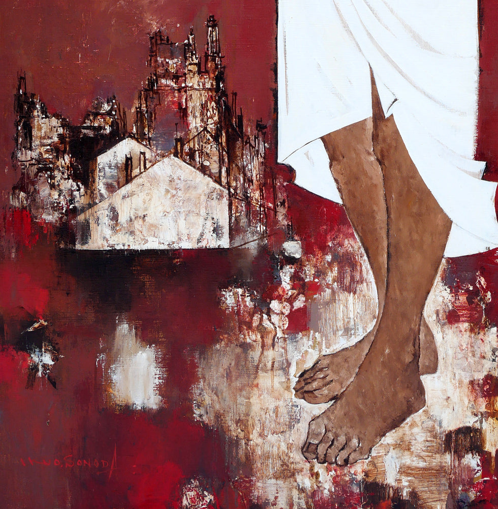 園田郁夫「路傍」油絵・F50号 絵画買取・販売の小竹美術