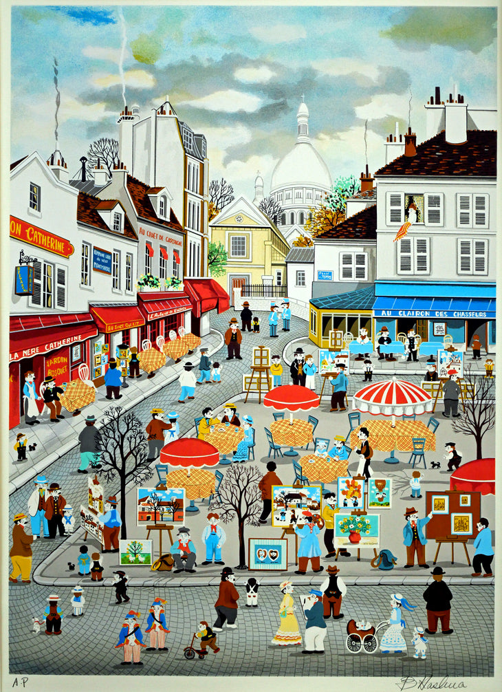 ビンカシワ「パリ・モンマルトル丘の上」リトグラフ 絵画買取・販売の