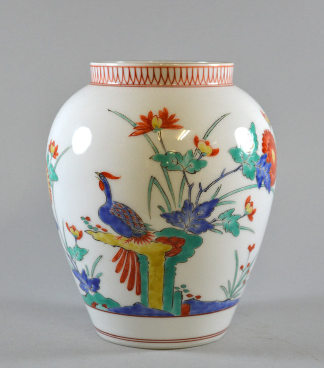 十三代 酒井田 柿右衛門「錦菊鳥文花瓶」共箱 絵画買取・販売の小竹美術