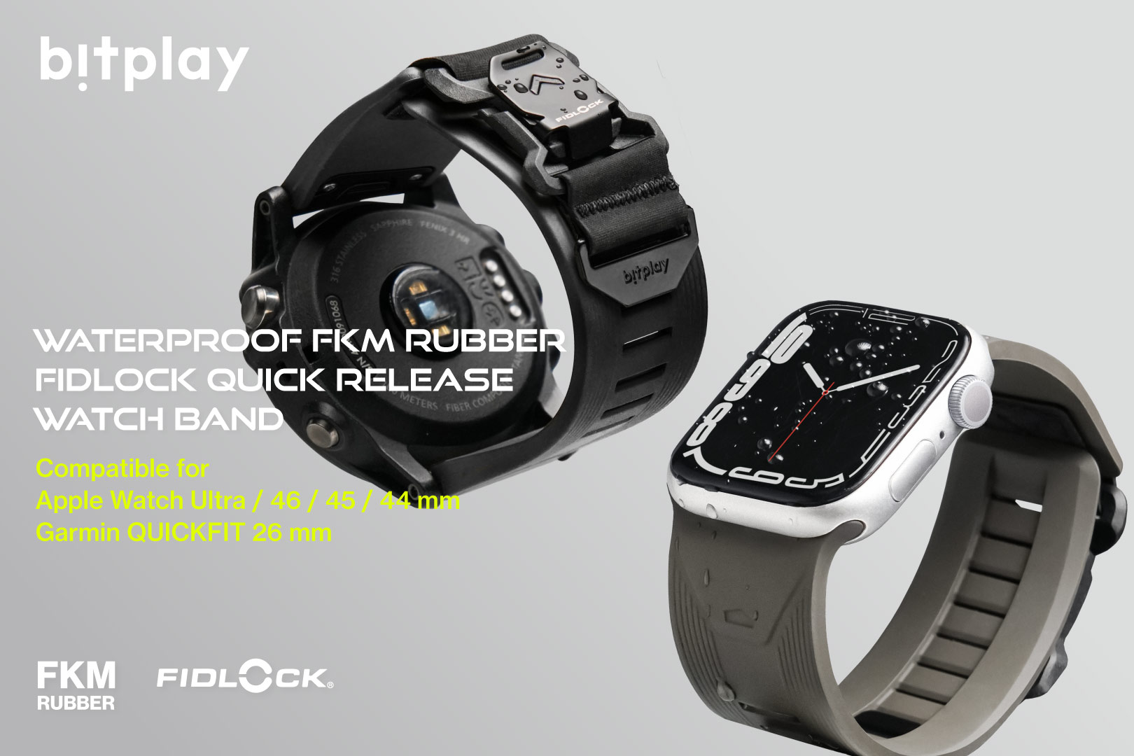 bitplay・防水FKMラバー製Fidlockクイックリリースウォッチバンド for