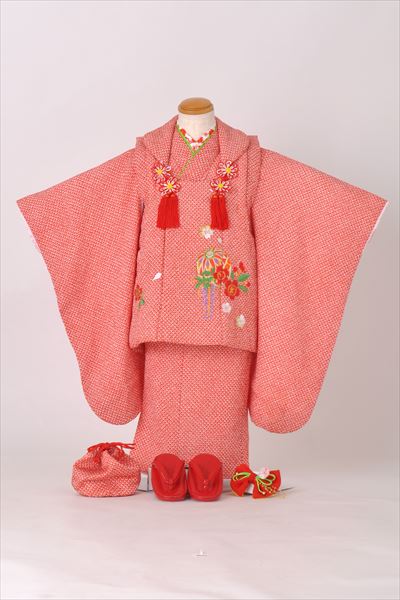 三歳被布セット［赤・総絞り・手鞠］｜着物レンタルあき (来店着付け