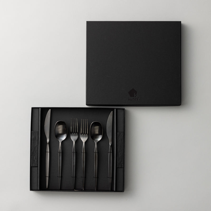 燕三条 ブラック ステンレス ディナーカトラリー/カトラリーレスト 8点
