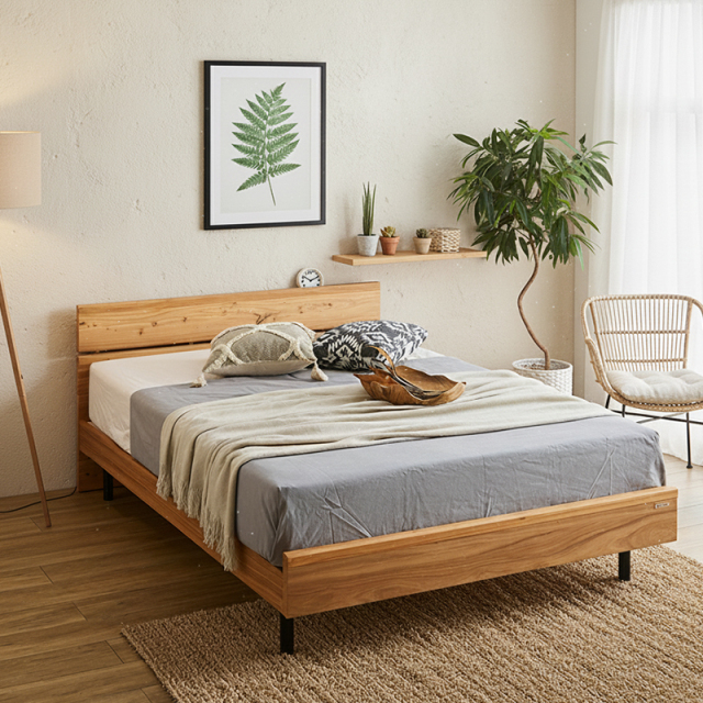 Tasiaコンセント付無垢材ベッドフレーム ダブル