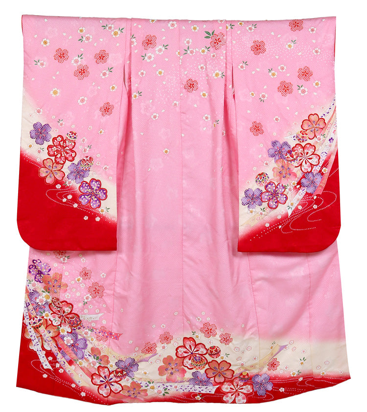 七五三 レンタル 7歳 女の子 着物 フルセット ピンク 花柄 778136