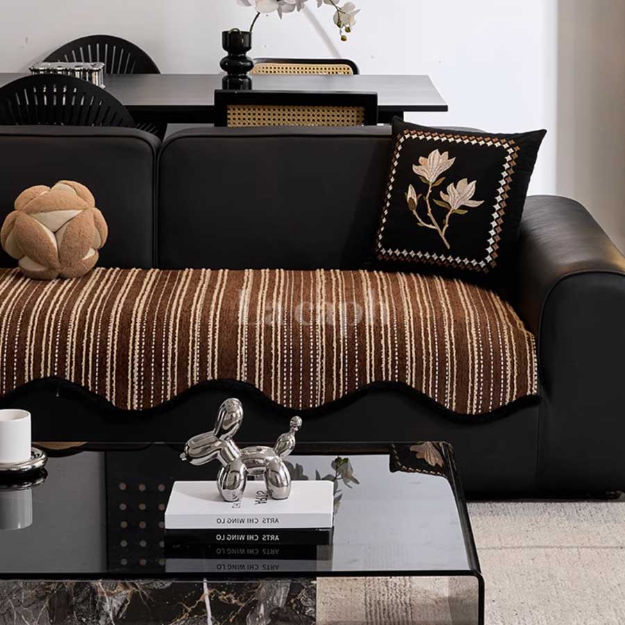 ウェーブステッチソファーカバー(5colors)（茶・白・ベージュ・緑・黒