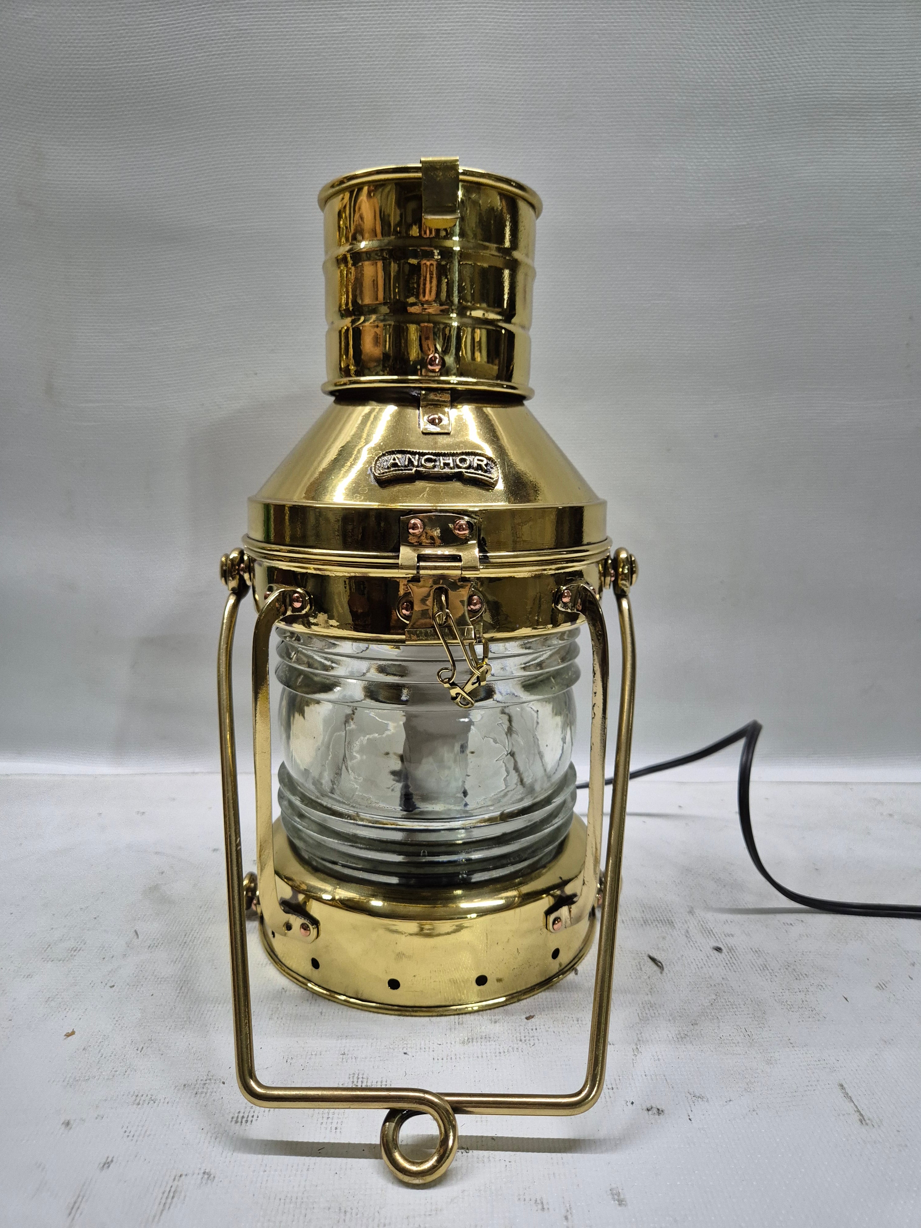 Polished Brass Ship's Anchor Lantern with Fresnel Lens – Lannan