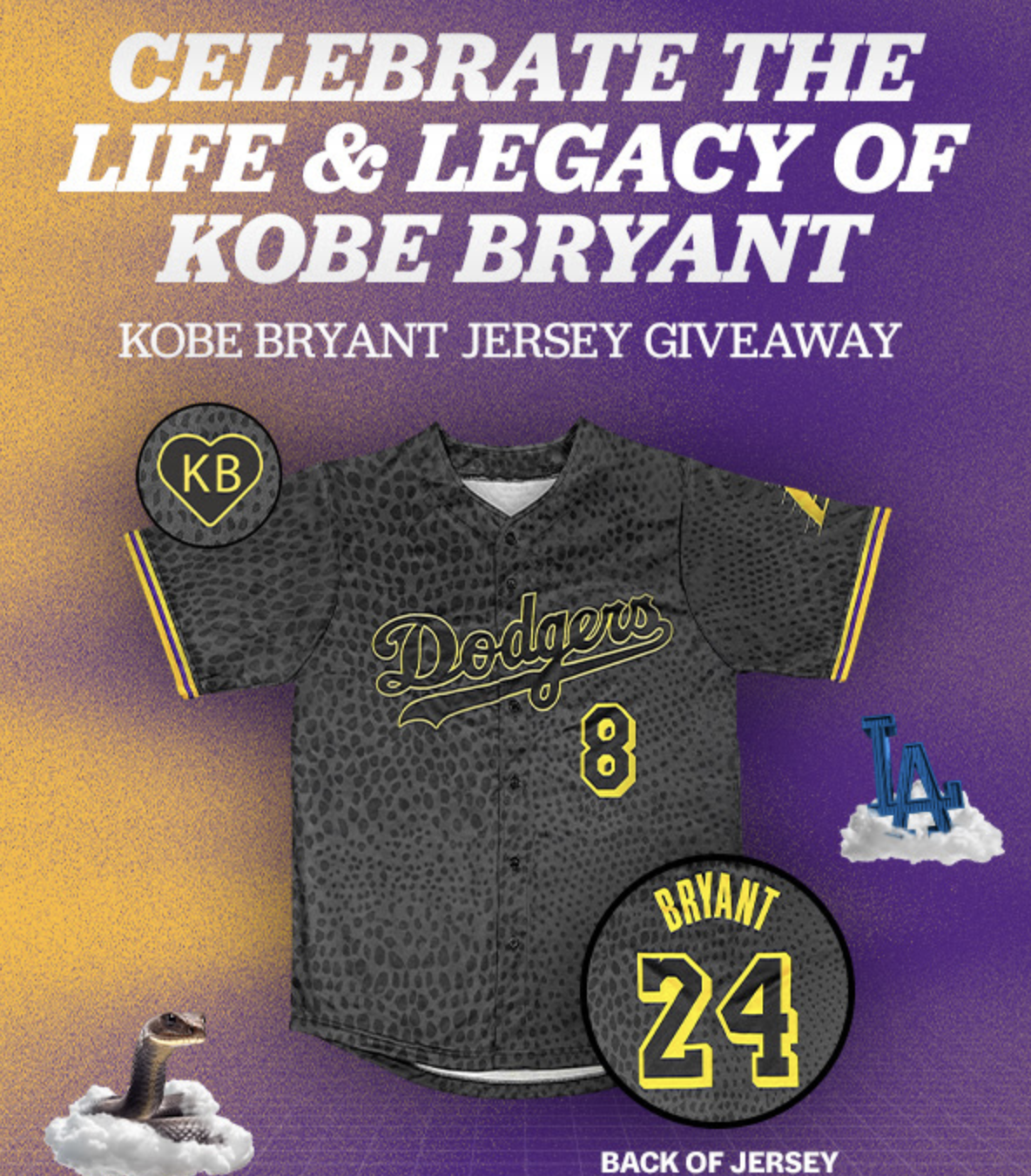 LAドジャース 8月25日 コービー・ブライアントさんジャージーを