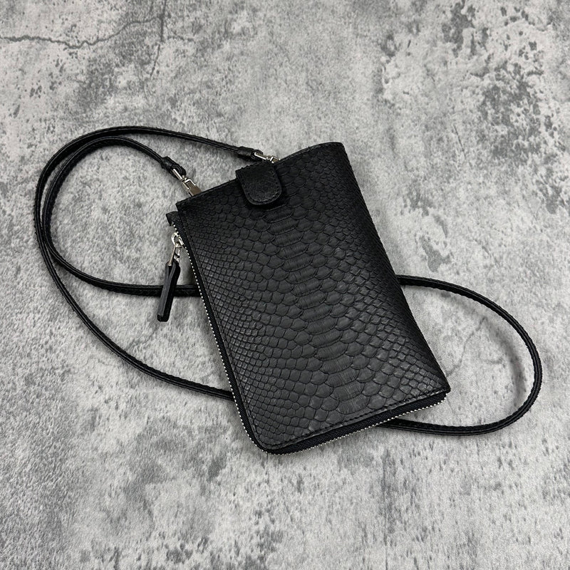 パイソン スマホショルダー メンズ レディース 本革 黒 ブラック CAPRI