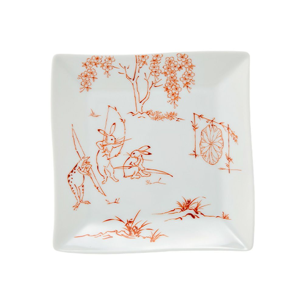 香蘭社 鳥獣戯画 弓矢 角皿 13.5cm 赤 2221A-1FAK5 | ブランド洋食器