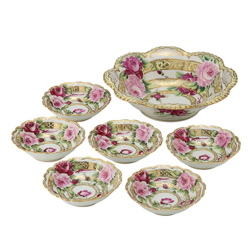 1点限り】オールドノリタケ 金点盛り 薔薇文 ボウルセット 花型 7pcs