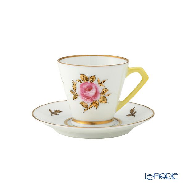 1点限り】オールドノリタケ 黄緑枠クリーム帯 黄花文 トリオセット