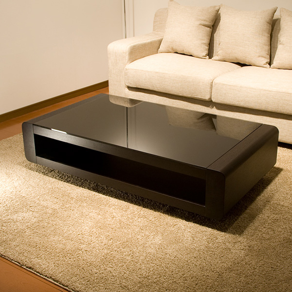 ブラックガラストップリビングテーブル Loob ルーブ 【送料無料